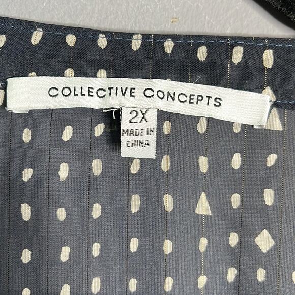 Collective Concepts Navy Blue Sheer Polka Dot Blouse Size 2X - Picture 2 of 8